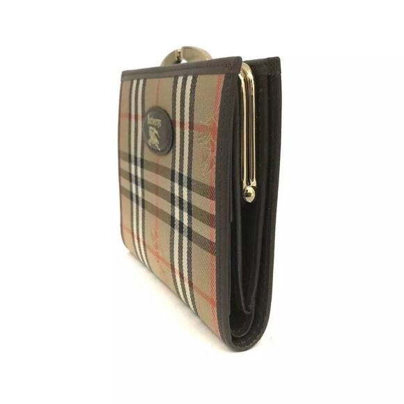 Authentic Burberrys Check Nylon and Leather Bifold Compact Kisslock Wallet - Picture 3 of 8